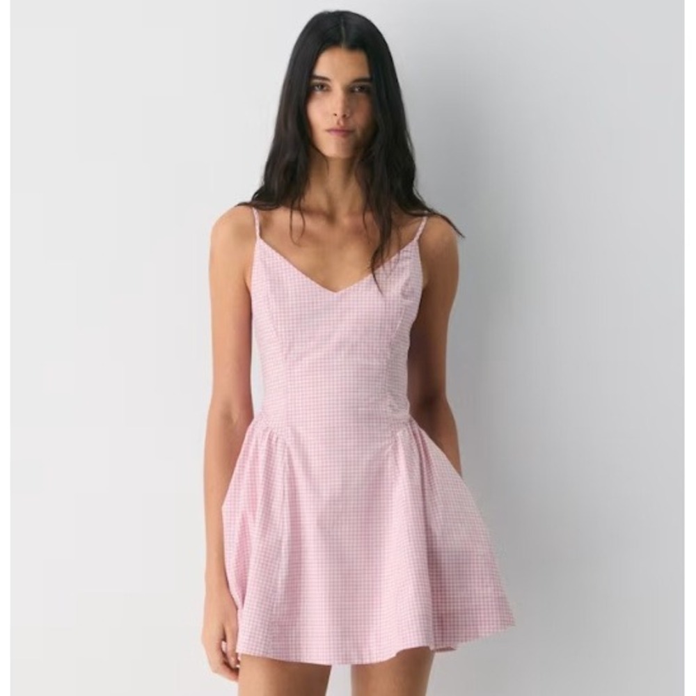 Wilfred Aritzia Pink Pinstripe Mini Dress V-Neck Smocked Back Size 8